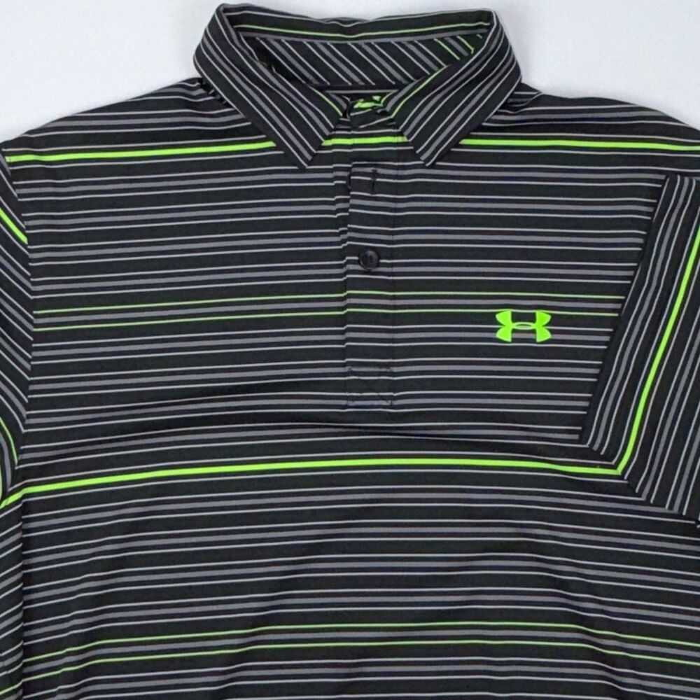 Under Armour HeatGear Black Green Striped Polo Medium